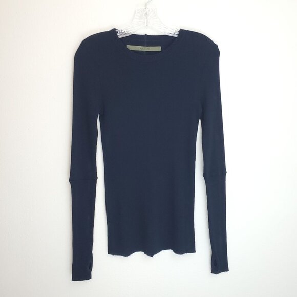 Enza Costa Cashmere thermal Long Sleeve Cuffed Crew in Cadet - Picture 14 of 14